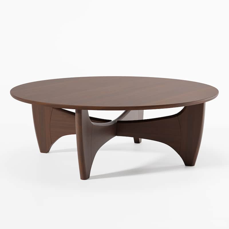 Round Modern Coffee Table Farmhouse Solid Wood Tea Table with Cross Sturdy Legs for Home Office Living Room - 16 in.H x 38 in.W - Walnut