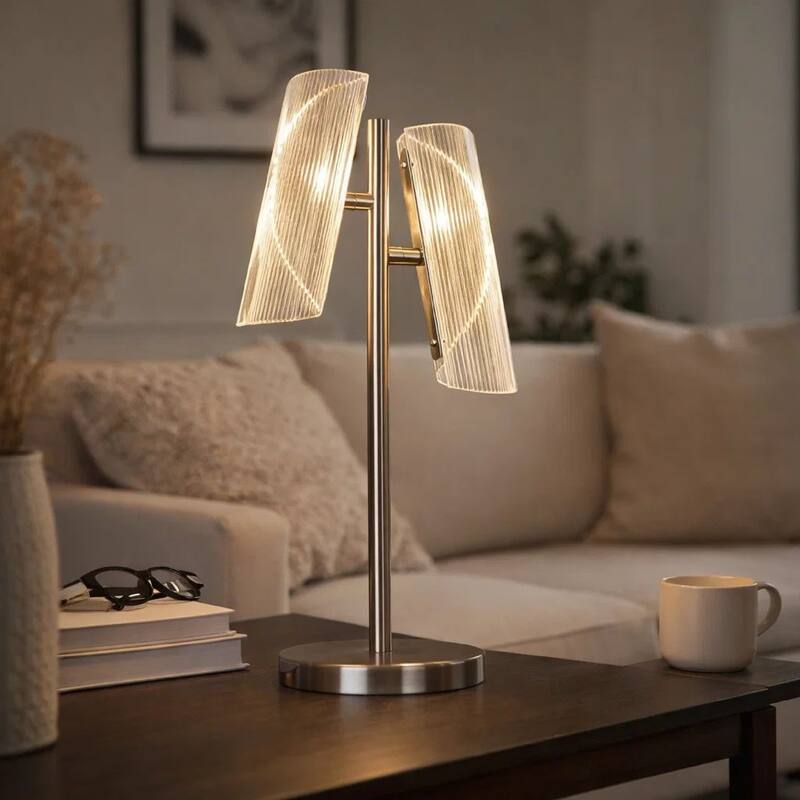 Spark 23 Inch Table Lamp with Metal Base and 2 Geometric Shades, Gold
