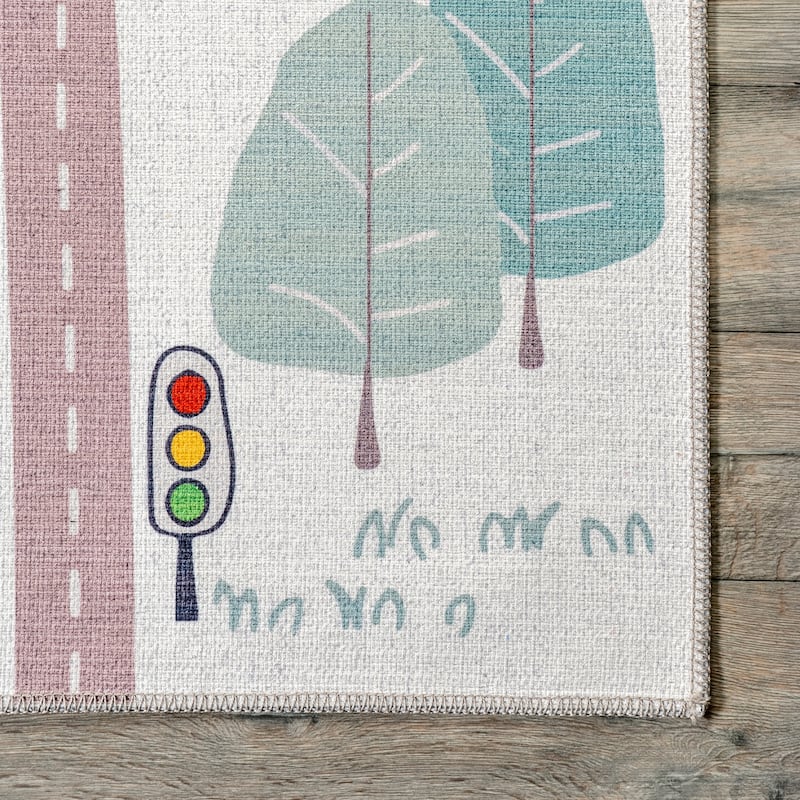 Nuloom Chalea SpinClean Kids Town Machine Washable Area Rug