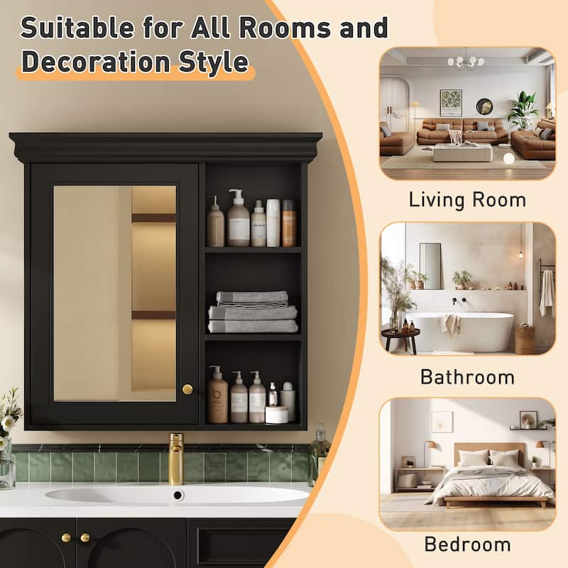 30'' x 28'' Wall-Mounted Medicine Cabinet with Mirror and Storage Organizer, Over-The-Toilet Bathroom Storage Solution‌.