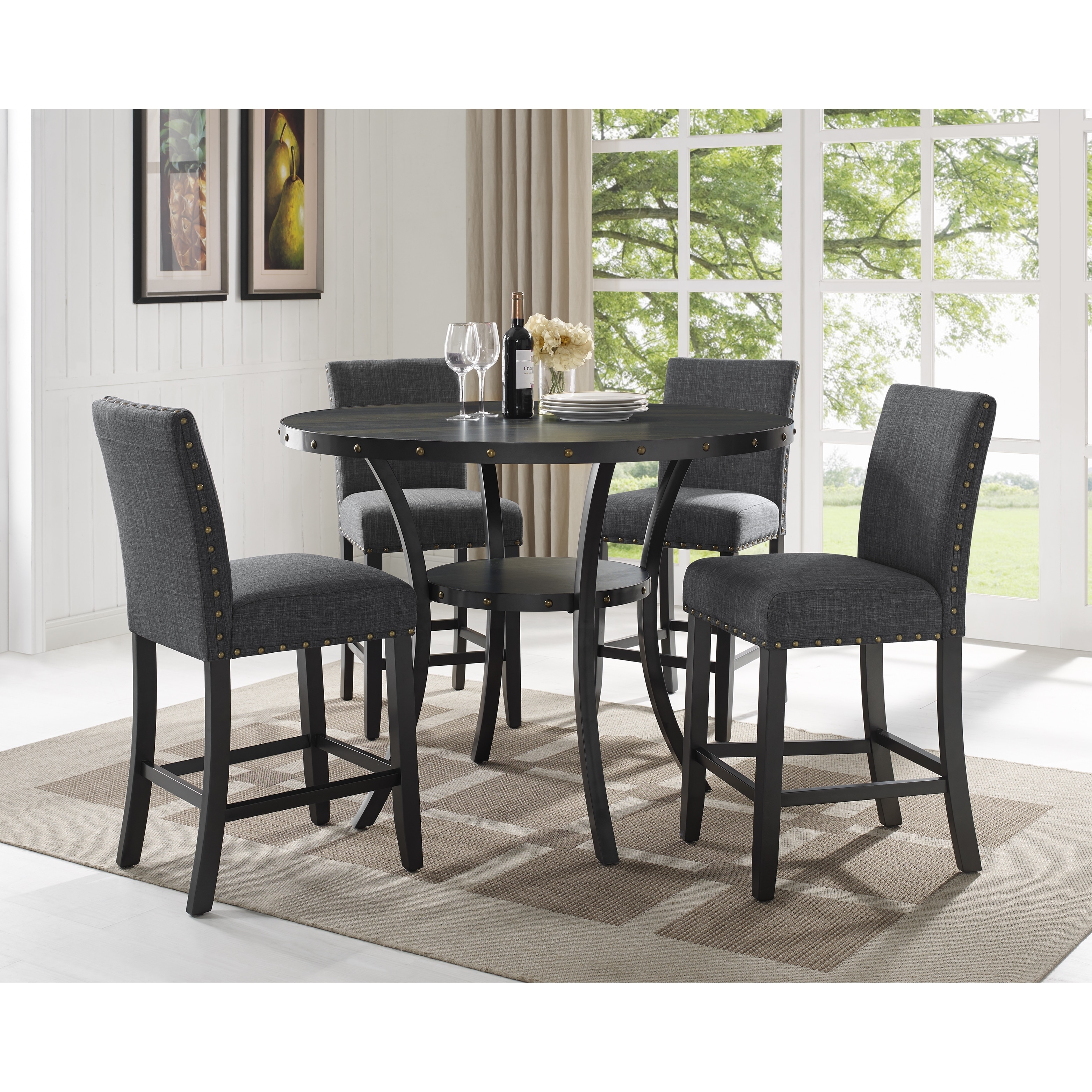 Roundhill Furniture Biony Espresso Wood Counter Height Dining Set