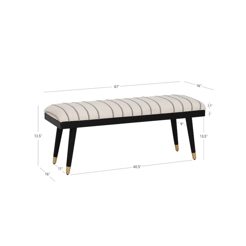 Conlan Cream and Black Upholstered Solid Mango Wood Black Bench