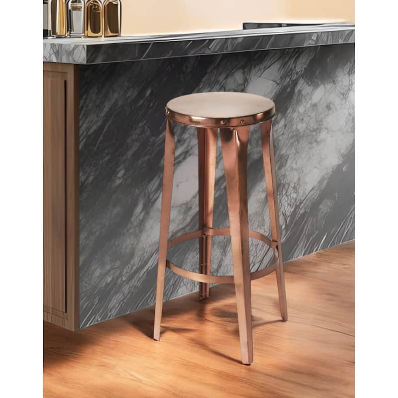Copper Backless Bar Stool with Footrest and Round Seat Design - 12.5” L x 12.5” W x 30” H