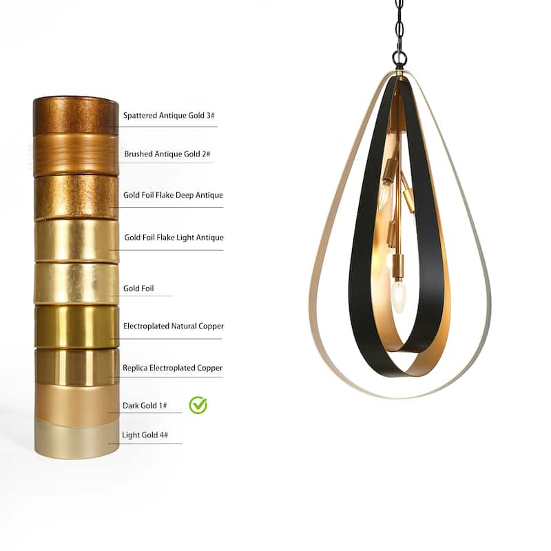 Dsmll Mid-century Modern 4-Light Chandelier Black Gold Lantern Pendant Lights for Dining Room