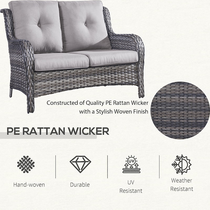 Pocassy Outdoor Loveseat Sofa 2-Seat PE Rattan