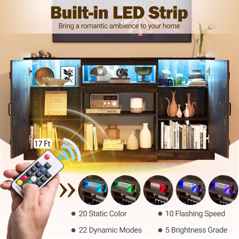 Gymax TV Cabinet for TVs up to 68'' w/ 3-Level Shelves LED Lights 22