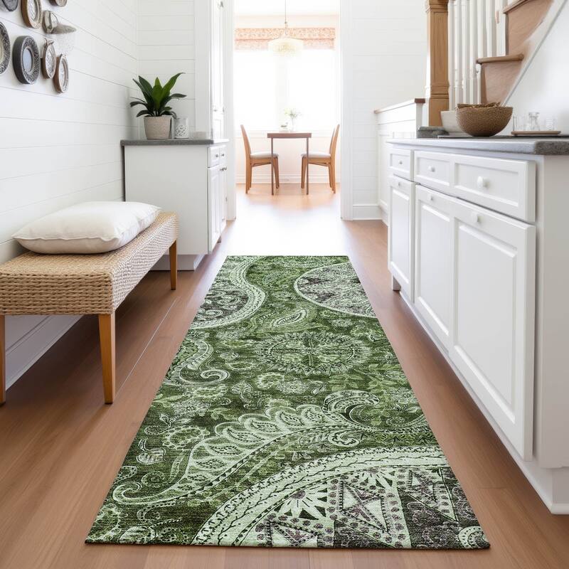 Premium Washable Super Soft Modern Paisley Mayfield Rug - Olive - 2'3" x 7'6"