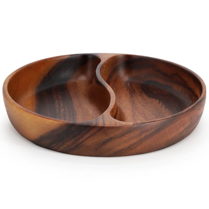 MegaChef 10 Inch Acacia Wood Divided Serving Bowl in Dark Brown