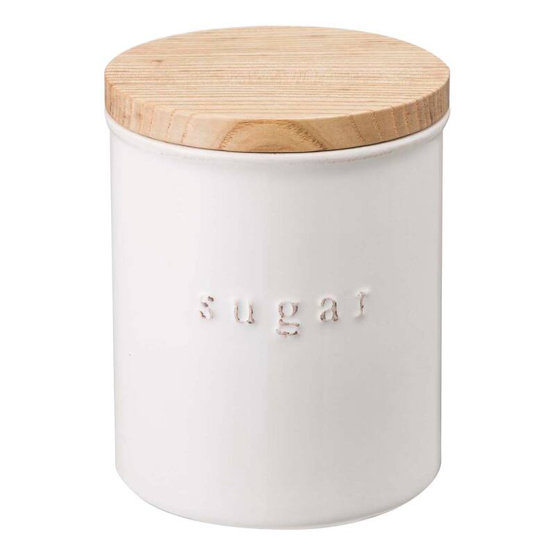 Yamazaki Home Ceramic Canister - Four Styles, Ceramic, Sugar, 15.25 oz., 450 ml - L 3.74 x W 3.74 x H 4.53 inches - White - L 3.74 x W 3.74 x H  4.53 inches