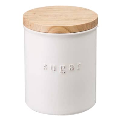 Yamazaki Home Ceramic Canister - Four Styles, Ceramic, Sugar, 15.25 oz., 450 ml - L 3.74 x W 3.74 x H 4.53 inches
