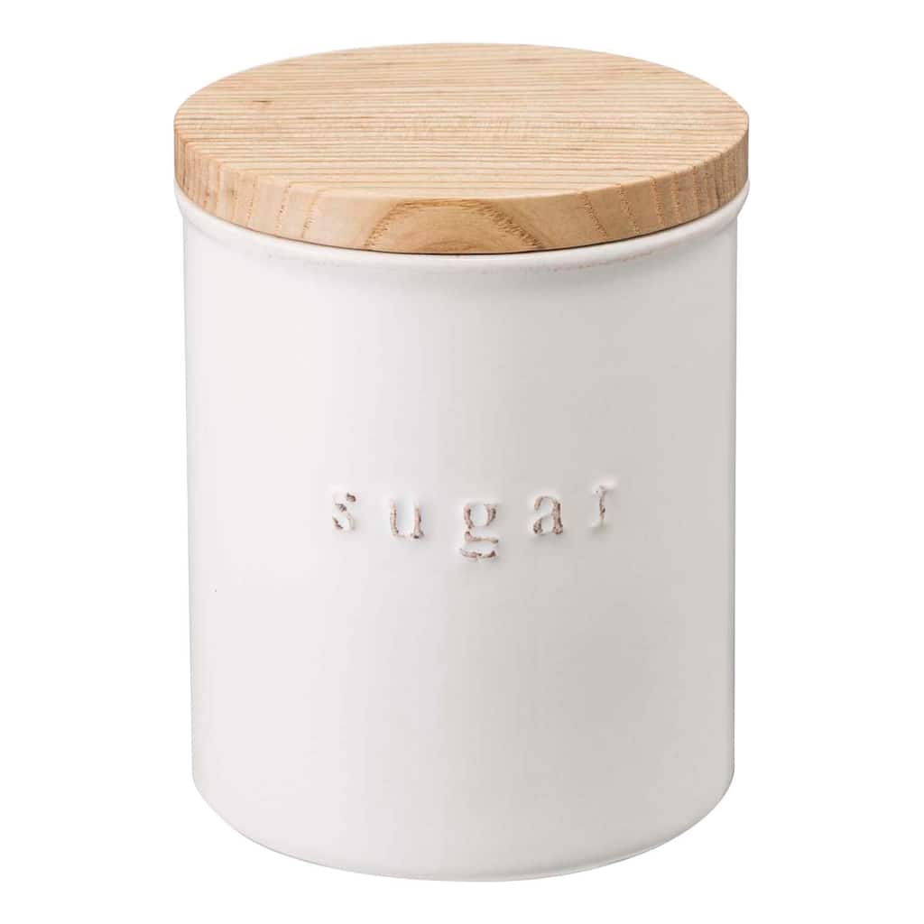 Yamazaki Home Ceramic Canister - Four Styles, Ceramic, Sugar, 15.25 oz., 450 ml - L 3.74 x W 3.74 x H 4.53 inches
