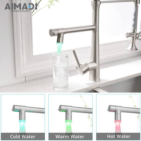 AIMADI Commercial Kitchen Faucet – Pull Down Sprayer, Single Handle High Arc, Brushed Nickel Stainless Steel, 360° Swivel