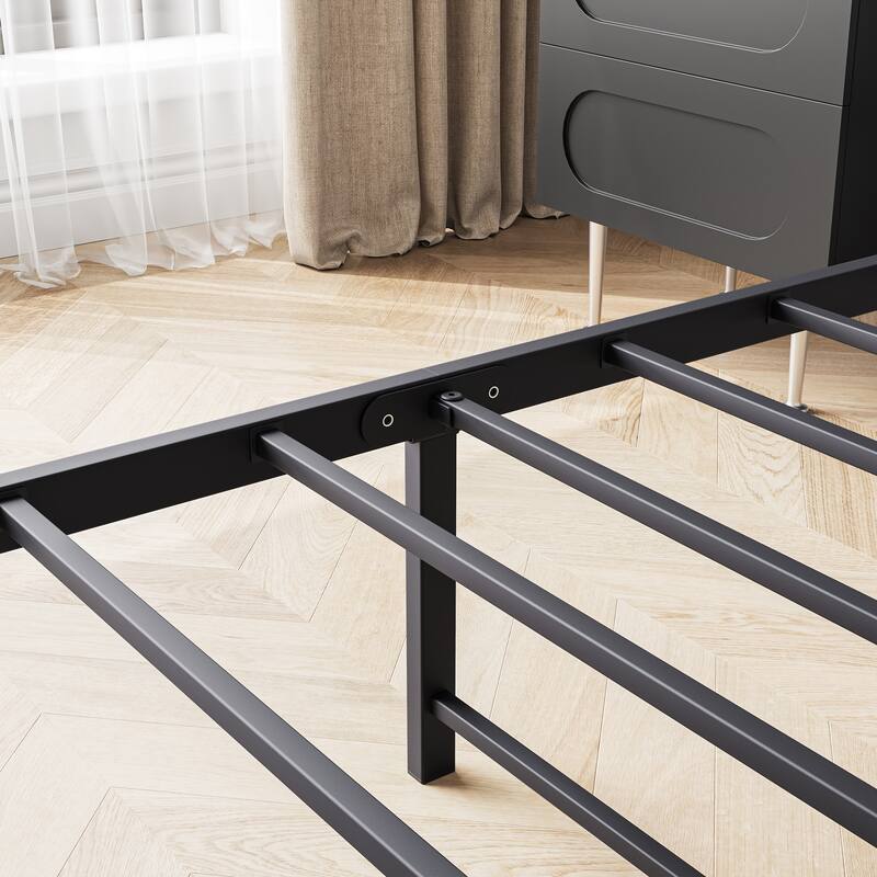 Grey Metal & Wood Queen Bed with Storage Headboard