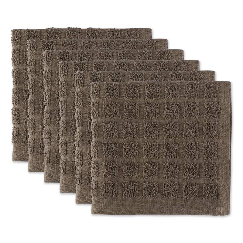 DII Solid Windowpane Terry Dishcloth Set of 6 - Solid Brown