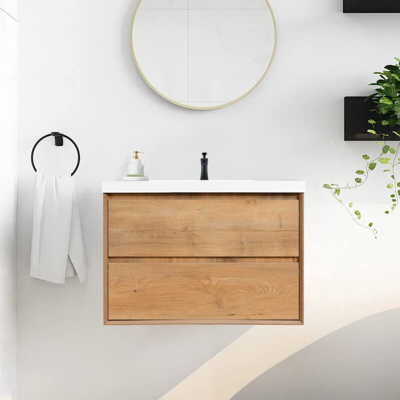 NebulaSky 36 in Wall Mounted Single Sink Bathroom Vanity with Top Combo Cabinet Vanity Set Invisible Handles
