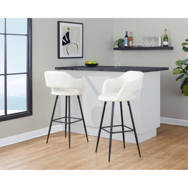 Porch & Den Vallen 30" Fixed-Height Faux Leather Counter Stool with Metal Legs & Square Footrest (Set of 2)