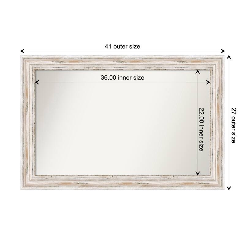 Alexandria White Wash Framed Non-Beveled Custom Wall Mirror, Bathroom Vanity Mirror - Outer Size: 41.25 x 27.25