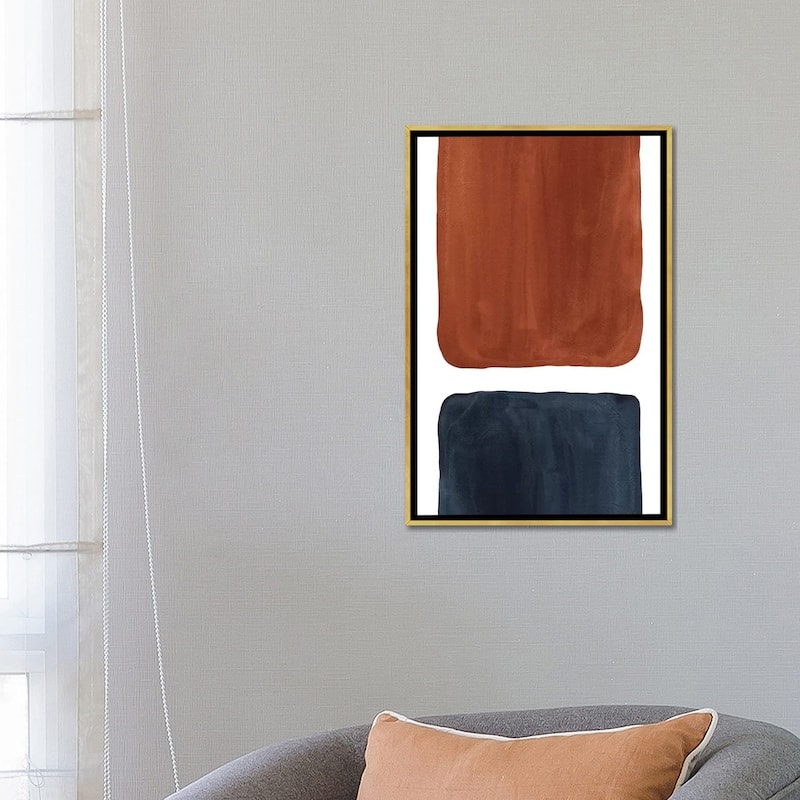 iCanvas "Navy Blue And Terracotta Geometric Watercolor" by Whales Way Framed Canvas Print