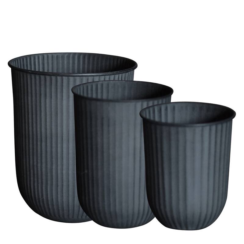 Stripe Glazed Planter Pots - 19.5" - Black - Set of 3