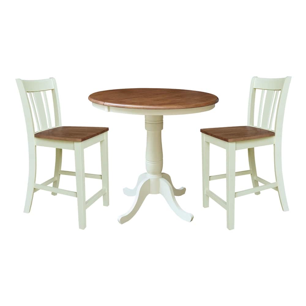 36" Round Top Pedestal Extension Table Counter Height With 12" Leaf and San Remo Counterheight Stools