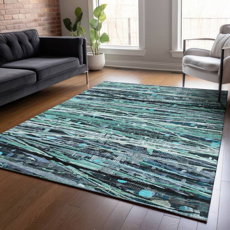 Machine Washable Indoor/Outdoor Abstract Stripes Chantille Rug