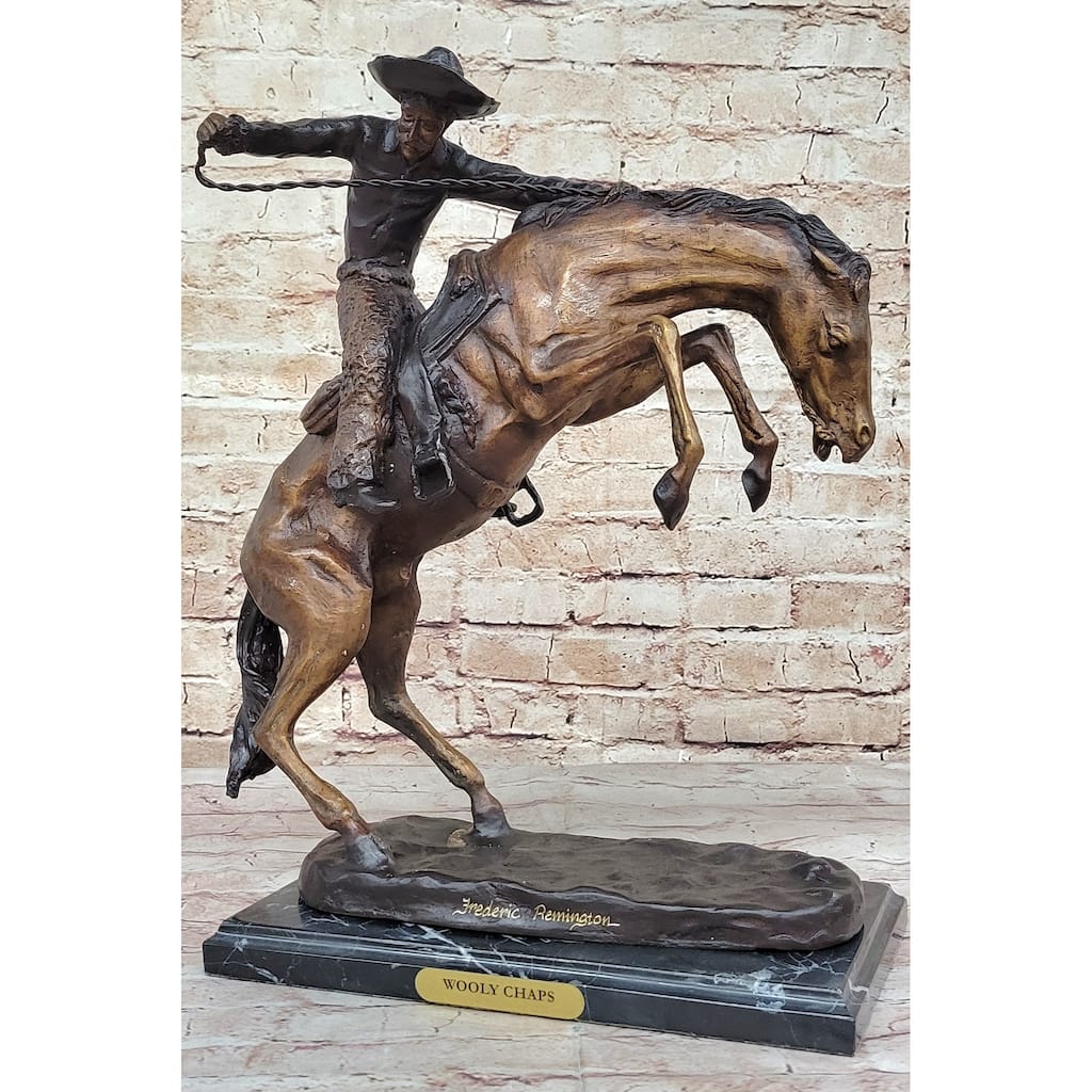 Frederic Remington Wooly Chaps Bronze Sculpture Western Cowboy 16 Inches X 17 Inches