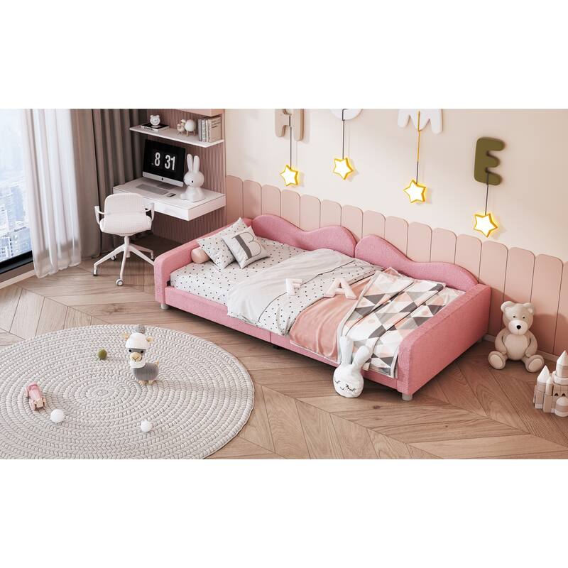 Twin Size Sherpa Fabric Upholstered Daybed with Cloud Backrest