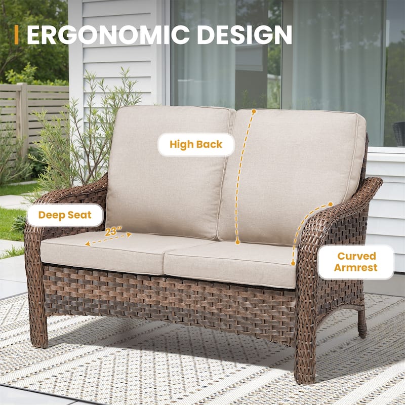 Pocassy Patio Loveseat Swivel Chairs with Fire Table Set