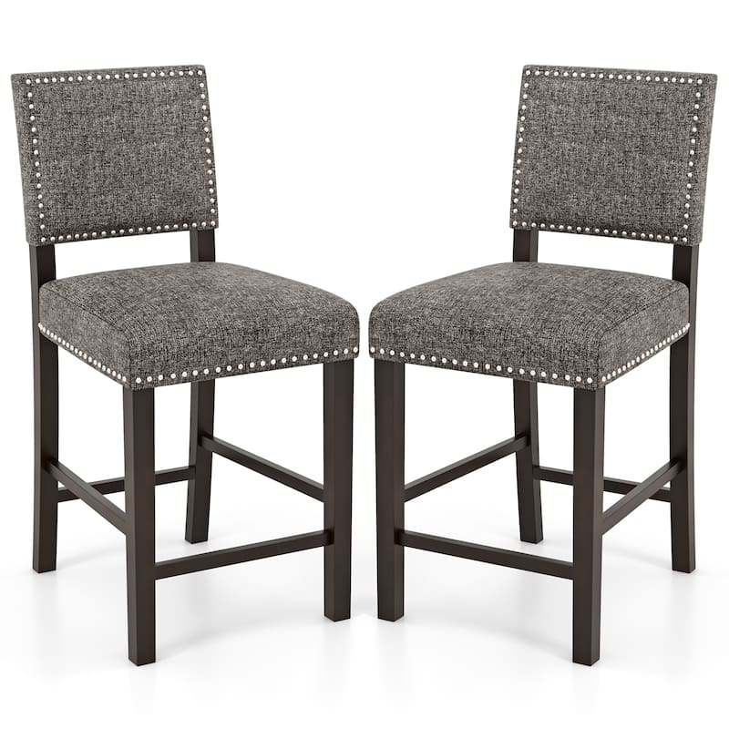 Gymax 4PCS Upholstered Bar Stools 26 Inch Counter Height Chairs w/
