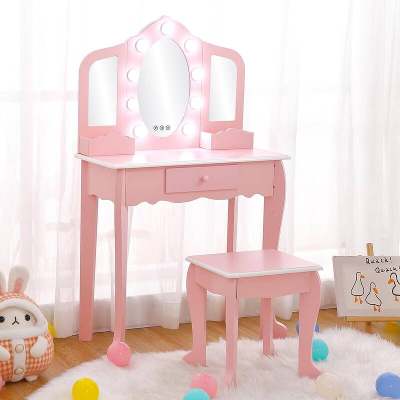 Princess Vanity Set for Toddlers Kids Vanity with 3 Mirror Light