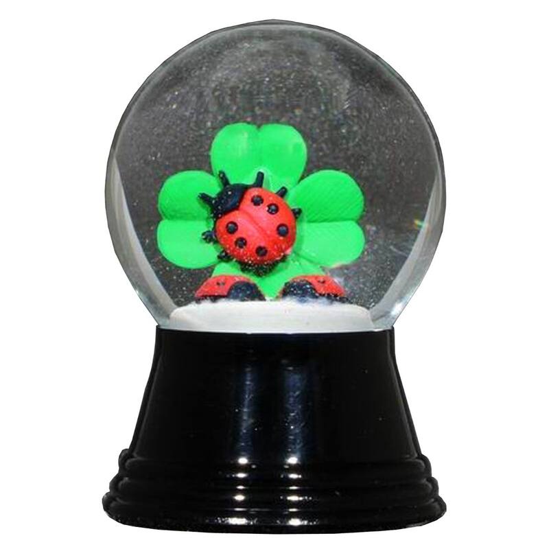 2.5" Black & Red Perzy Snow Globe Small Clover Ladybugs Decoration