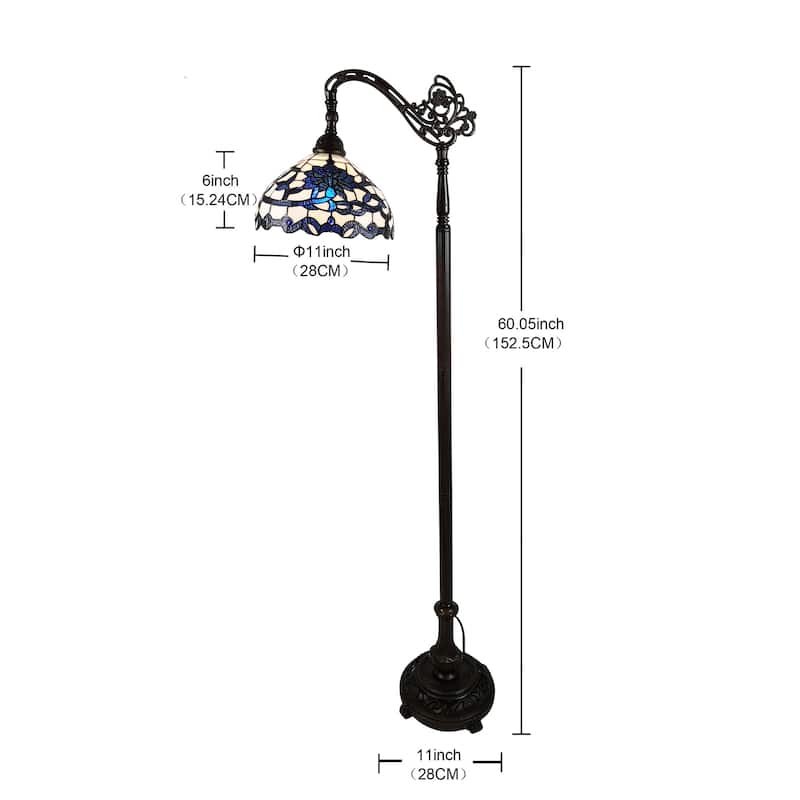 Vinn 11-inch Blue/White Flower Design Glass/Bronze Tiffany-Style Reading Lamp