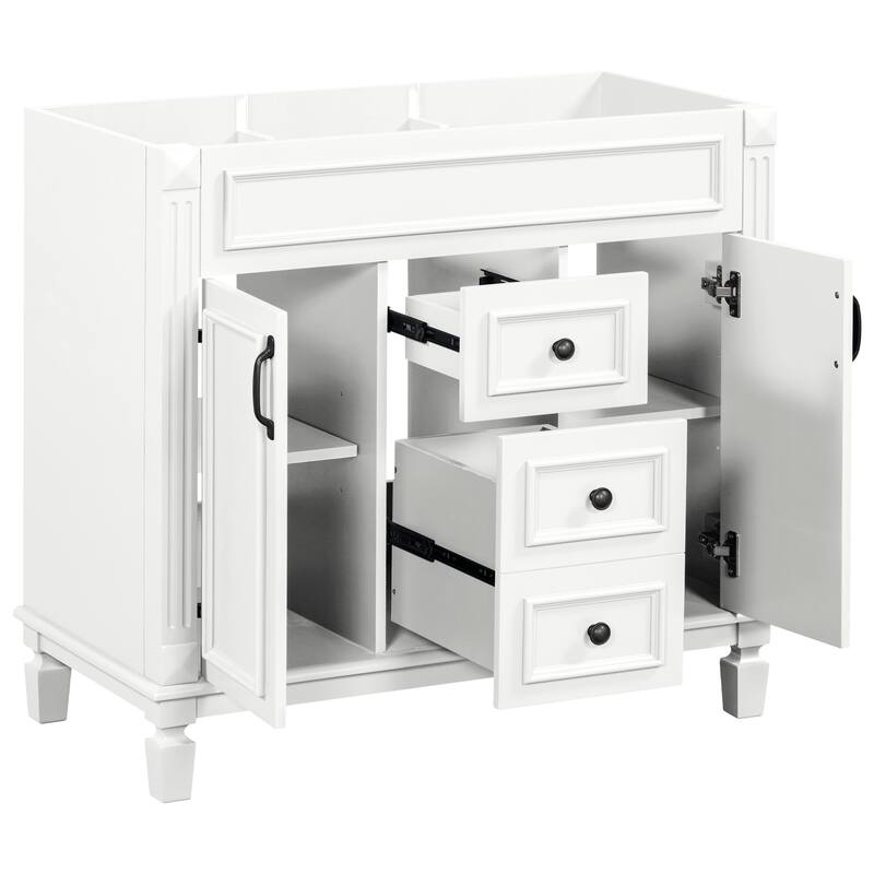 Roomfitters 36 Inch Bathroom Vanity without Sink, Freestanding Cabinet with 2 Soft Closing Doors and 2 Drawers - White
