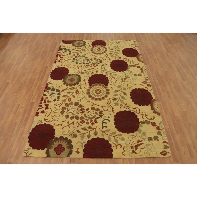 All-Over Floral Indian Area Rug 7x10 - 9' 11'' X 6' 6''