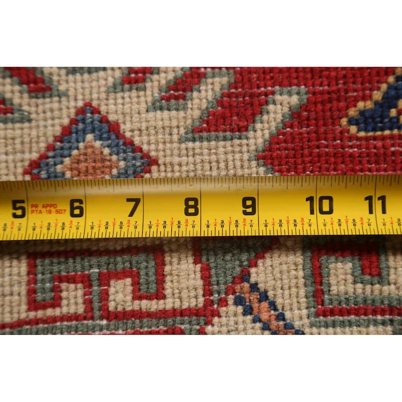 Red Geometric Kazak Oriental Traditional Wool Runner Rug Hand-knotted - 2'8" x 9'8"