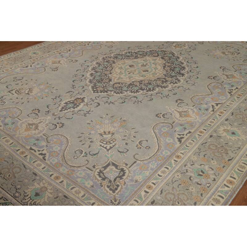 Geometric Tabriz Persian Vintage Area Rug Hand-Knotted Wool Carpet - 9'5" x 12'3"