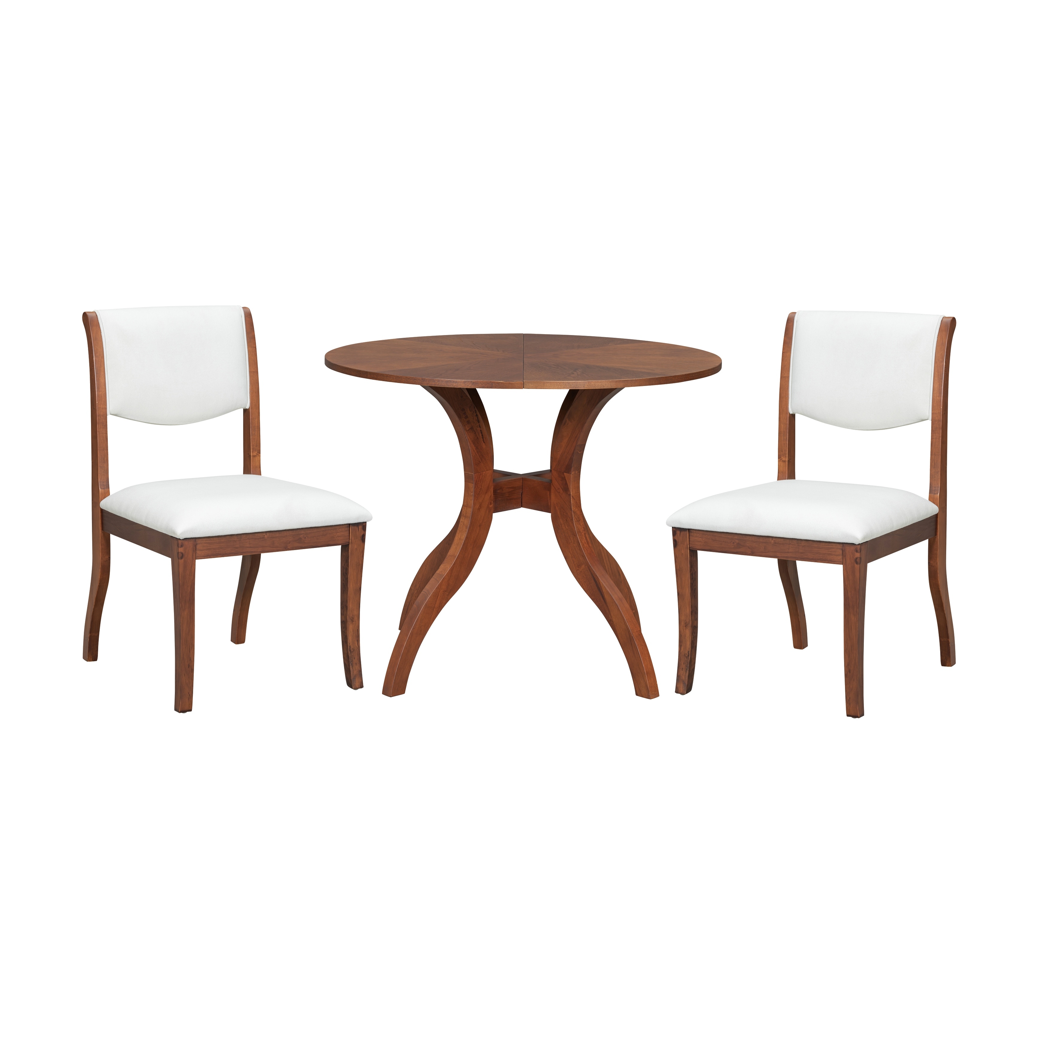 3-Piece Classic Table and Chair Set, Round Dining Table Set with Cushioned Chairs & Curved Legs for Dining Room