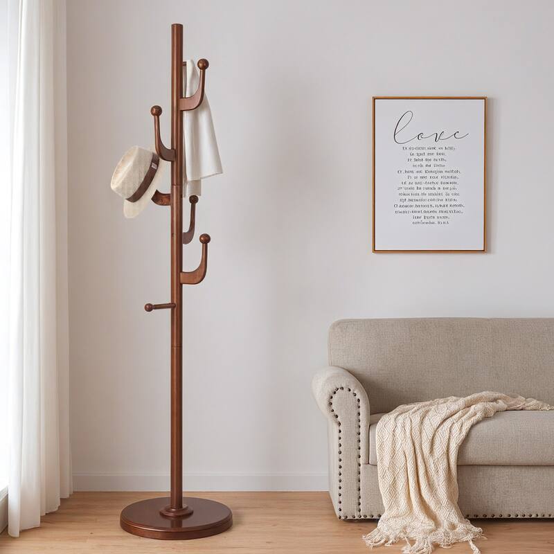 Rubberwood Freestanding Coat Rack Hanger with Hooks - 70.9"H/ 48"H x 15.8"W
