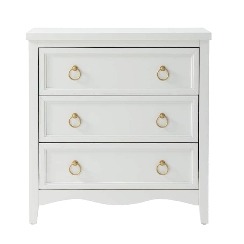 COZAYH Farmhouse Fully-Assembled 3-Drawer Dresser Chest with Bronze Metal Ring Handles, Vintage French Country Nightstand