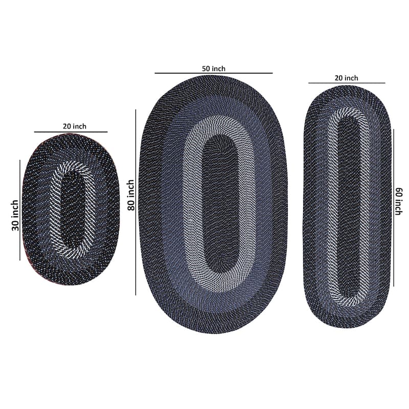 Better Trends Braided Rug Set 100% Polypropylene Durable & Stain Resistant Reversible Indoor Area Rug Alpine 3-Piece Collection - 3 Piece Set - Black