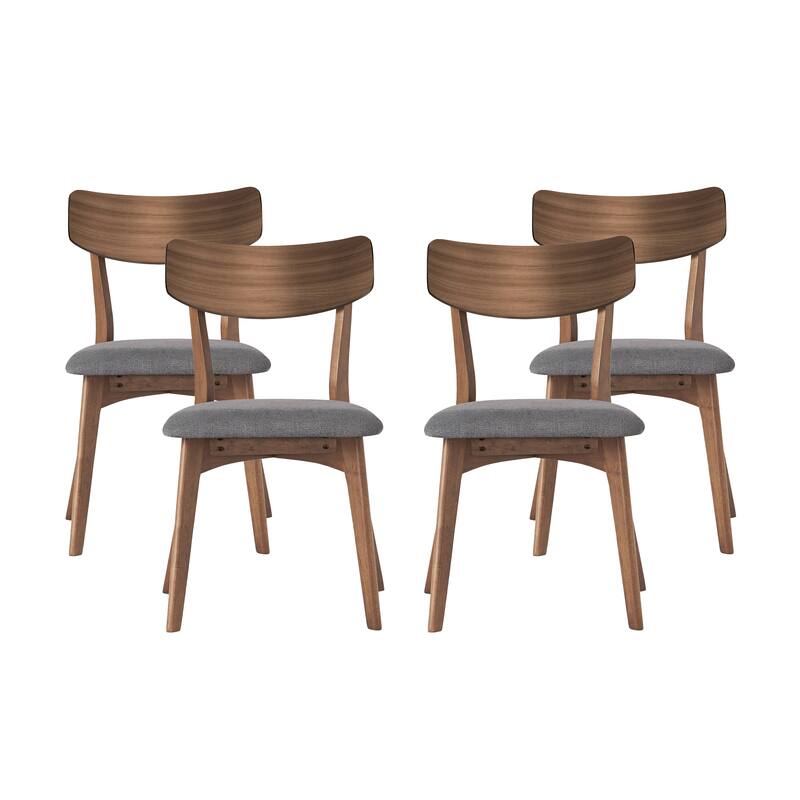 Mid-Century Walnut Finished Frame Upholstered Dining Chairs ,Set of 4