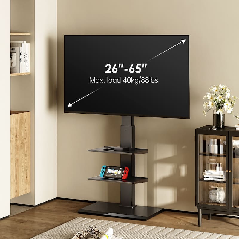 FITUEYES Modern Floor Metal Base TV Stands for 26-65 inch TVs,with Two Shelves