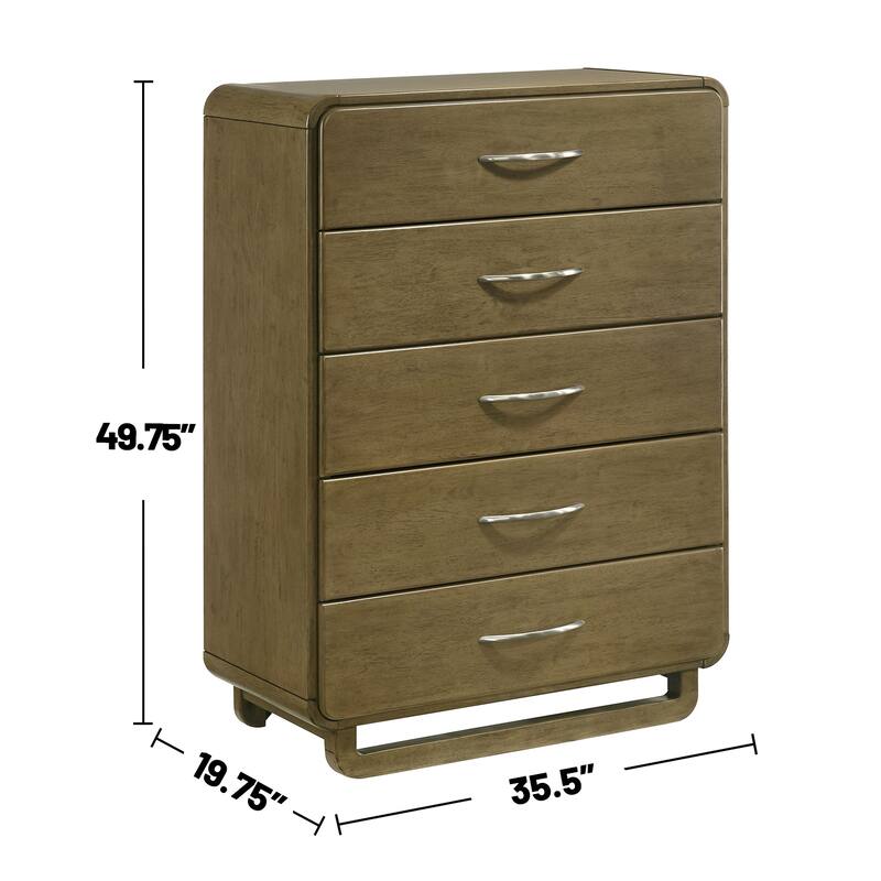 5 Drawers Wooden Chest with Matte Nickel Hardware in Nutmeg