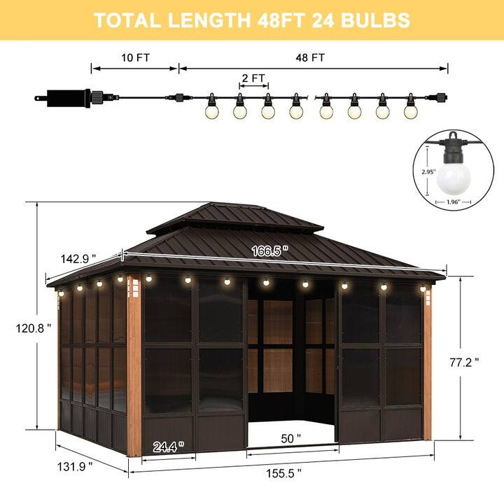 PURPLE LEAF Double Top Outdoor Sunroom All-Weather Screen House Patio Hardtop Gazebo