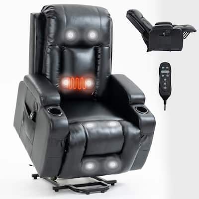Black Power Lift Recliner with 8-Point Massage, Heated Lumbar, USB Ports, Cup Holders, and Durable Mechanism
