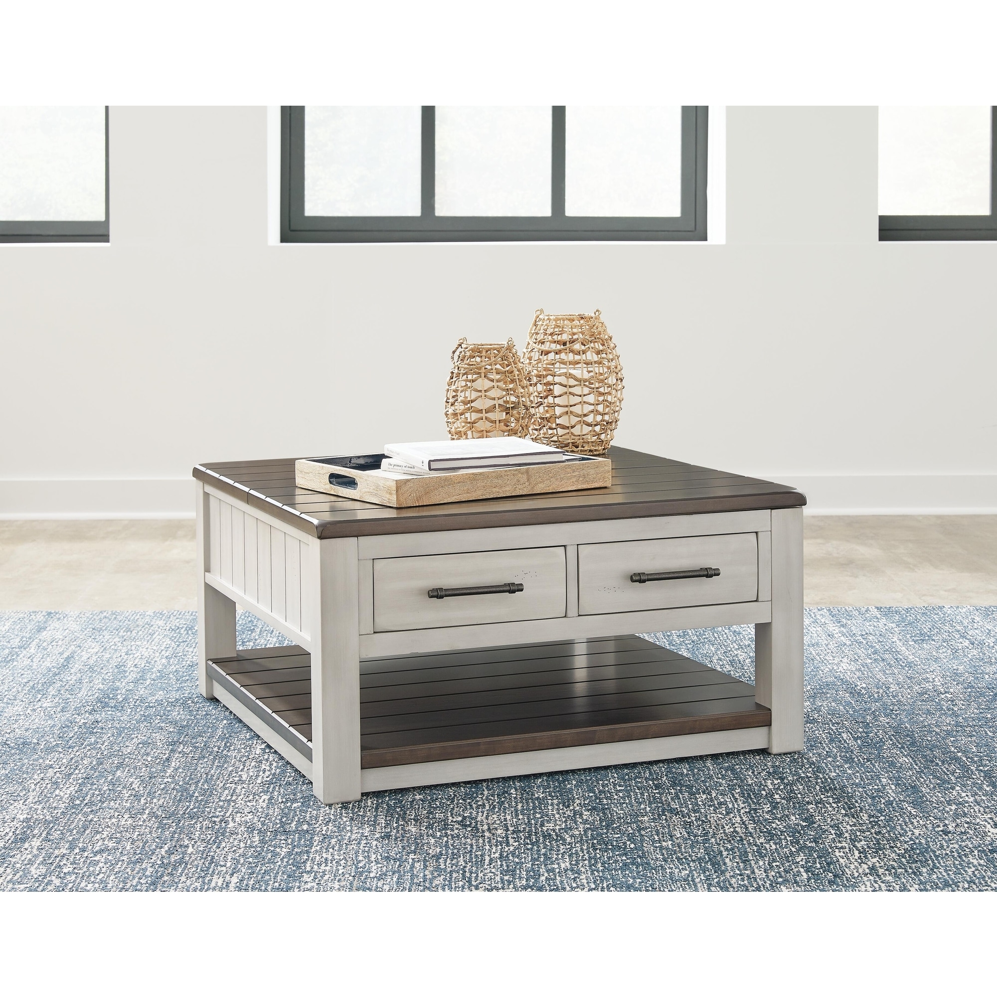 Signature Design by Ashley Darborn Gray/Brown Lift-Top Coffee Table - 35.5"W x 35.5"D x 19.38"H