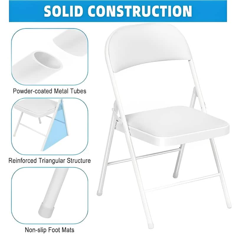 6 Pack Folding Chairs with Padded Seats for Outdoor & Indoor-White