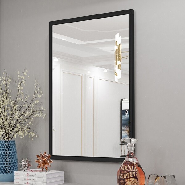 BED & BATH BEYOND ウォールミラー 　鏡　ミラー　46x56 Concise Black Aluminum Frame Rectangular Bathroom Wall Mirror