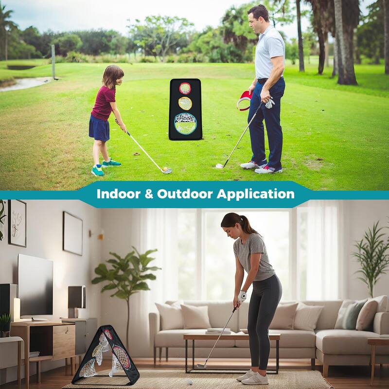 Gymax Dual-Sided Golf Chipping Net w/5 Target Holes Triangular