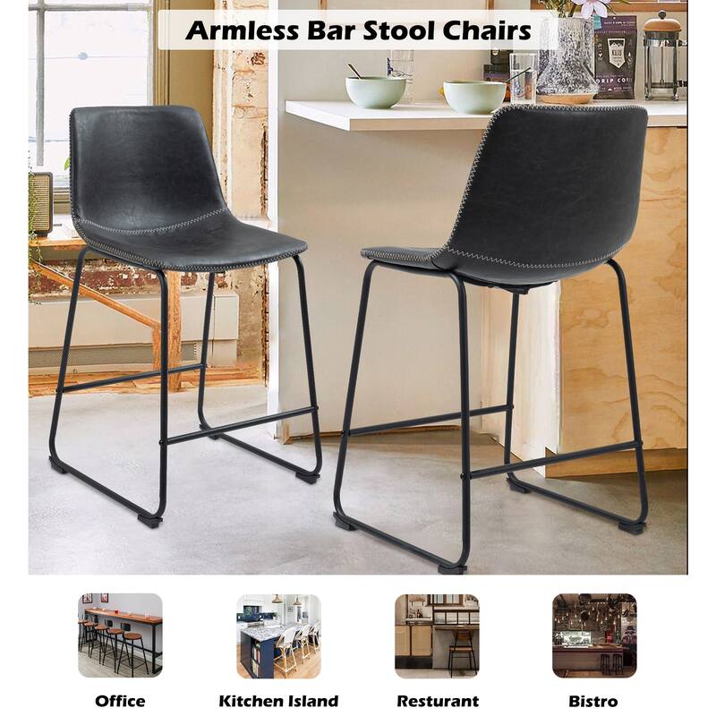 Set of 2 Counter Height Faux Leather Stools